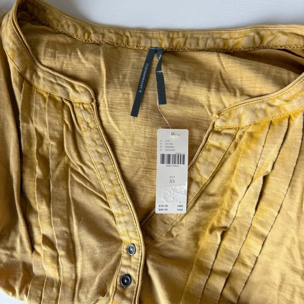 Anthropologie Beverly Mustard Yellow Cotton Gauze Pajama Swing Top New XS Lounge - Picture 9 of 10